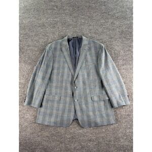 Michael Kohrs Sport Coat 50 R Blue Wool Polyester Linen Glen Plaid Check Premium